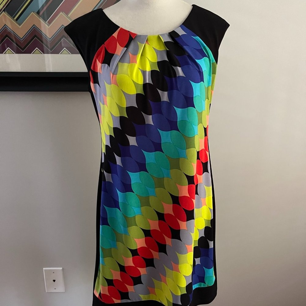 London Times Black/Multi Sheath Dress SZ 8